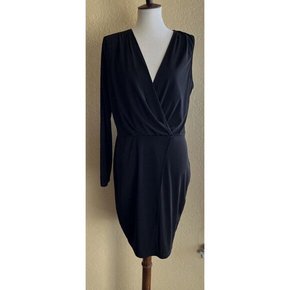 Nasty Gal Black Jersey One Sleeve Plunging Wrap Dress Size XL - Picture 1 of 10